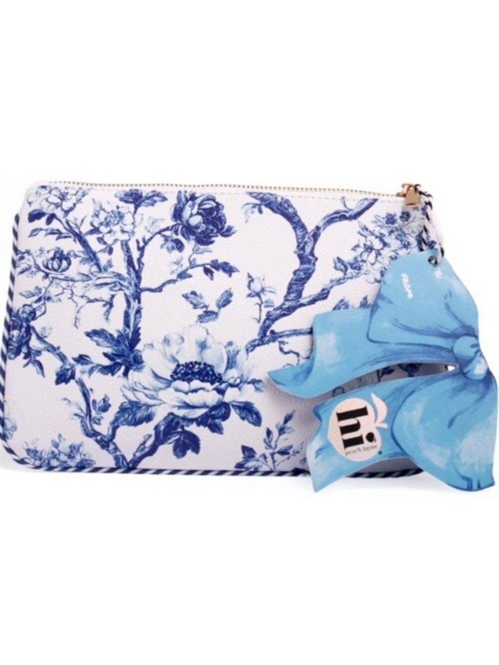 Large Blue Roses Cosmetic Travel Makeup Case Pouch Zip Gift Tag NWT
